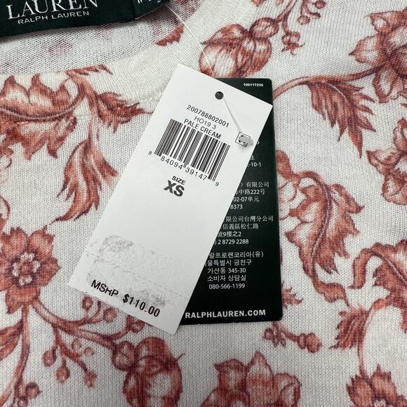 Lauren Ralph Lauren Sweater Womens XS Pale Cream Floral Crewneck NWT Pullover - Picture 4 of 7